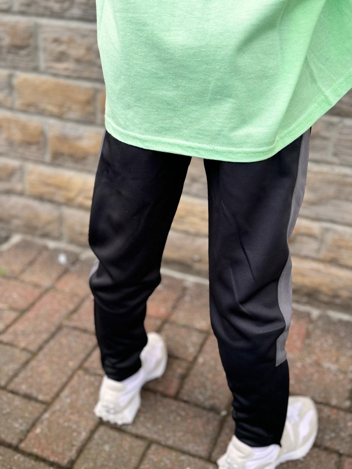 TRACKSUIT BOTTOMS WITH GREY STRIPE & WHITE LOGO - KIDS & ADULTS BLACK SANDERSONS