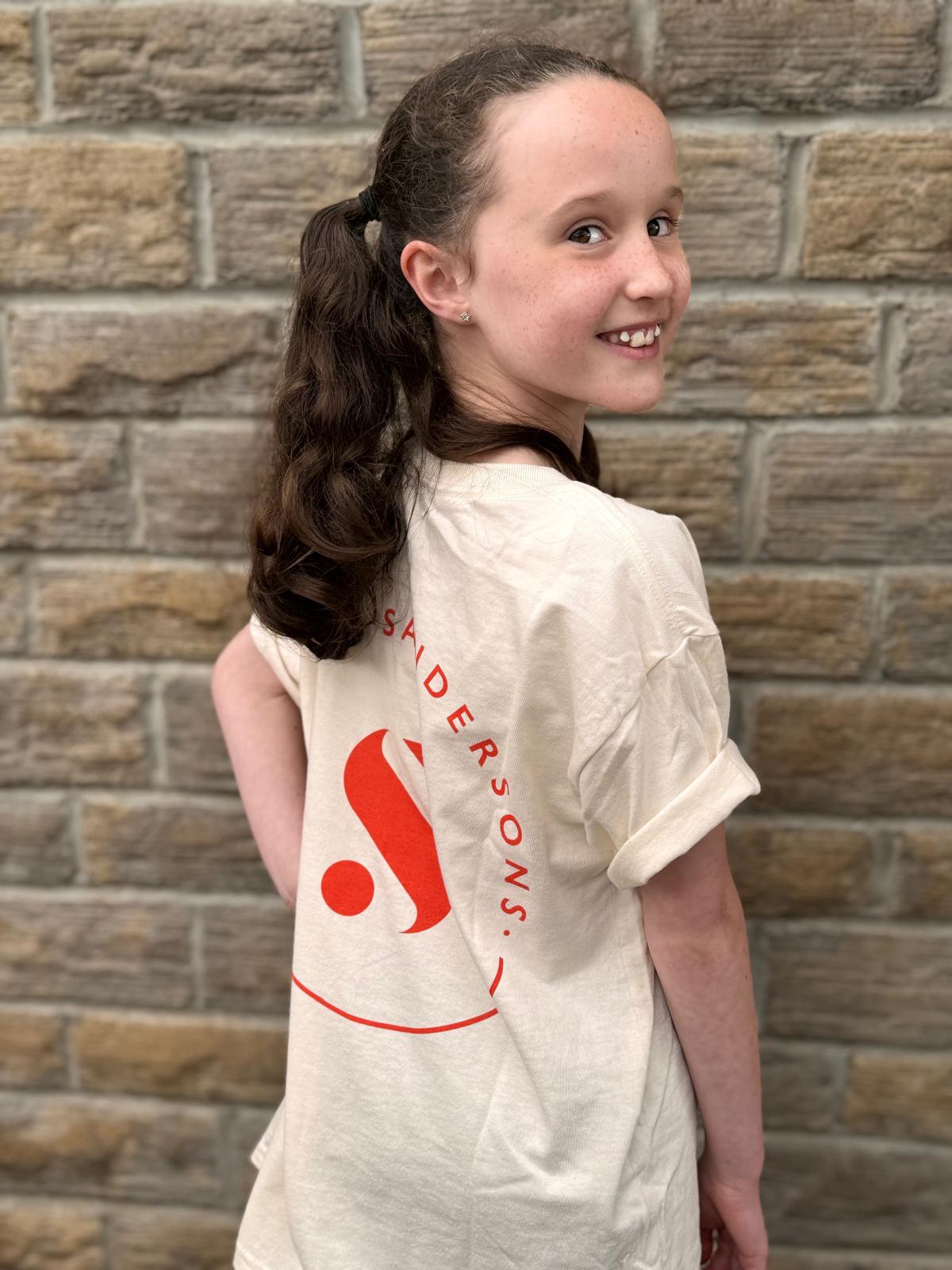 T SHIRT OFF WHITE WITH ORANGE - KIDS & ADULT SIZES