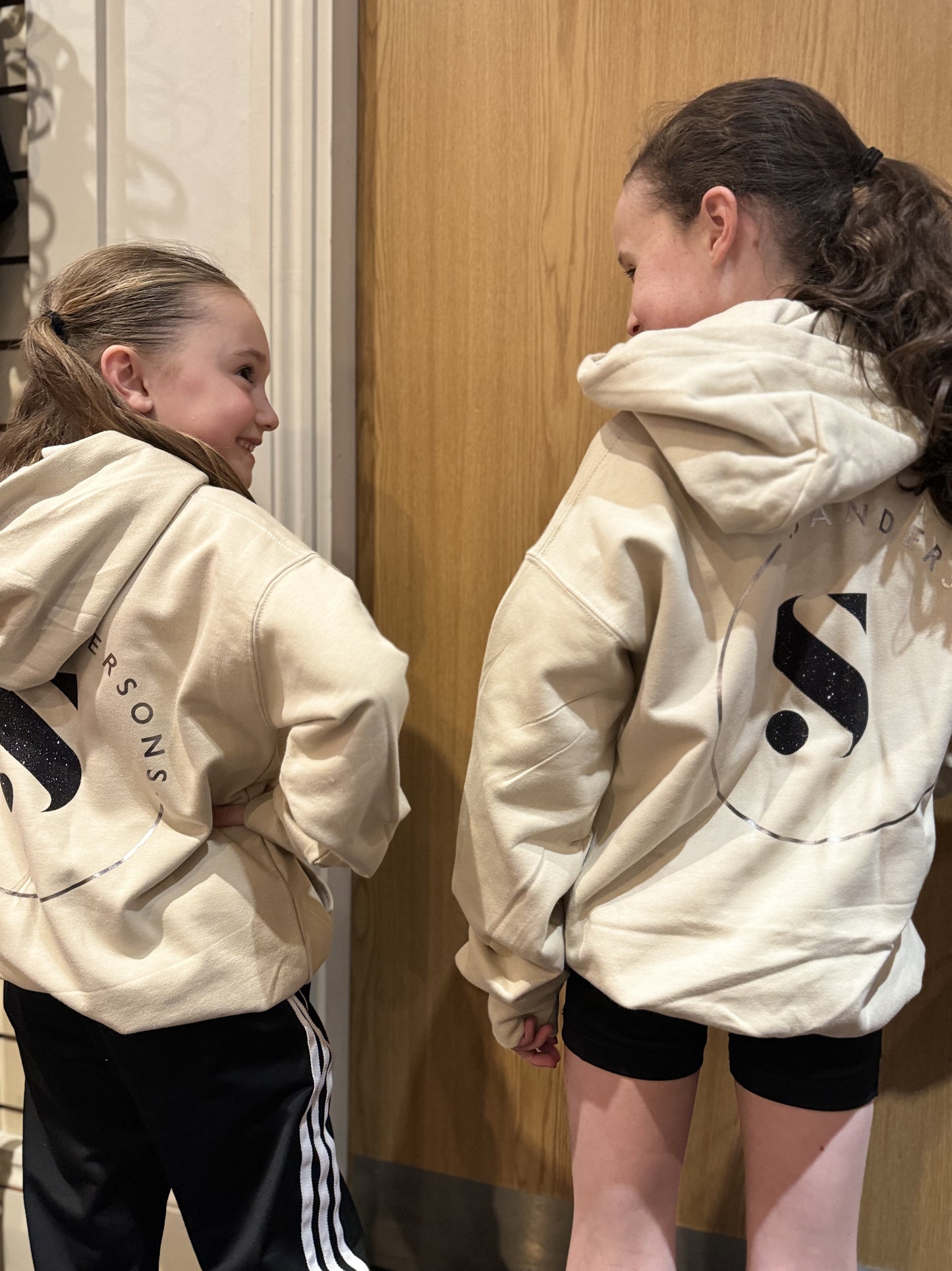 HOODIE PULLOVER SAND & BLACK GLITTER & SILVER METALLIC PRINT- KIDS & ADULT SIZES