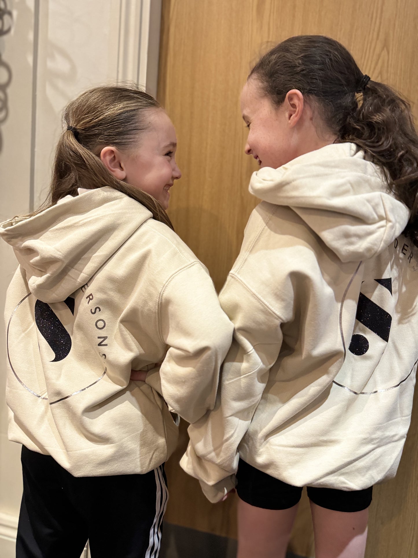 HOODIE PULLOVER SAND & BLACK GLITTER & SILVER METALLIC PRINT- KIDS & ADULT SIZES