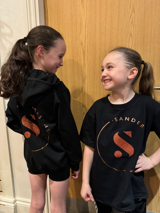 HOODIE ZIP BLACK WITH METALLIC COPPER & ORANGE GLITTER - KIDS & ADULT SIZES