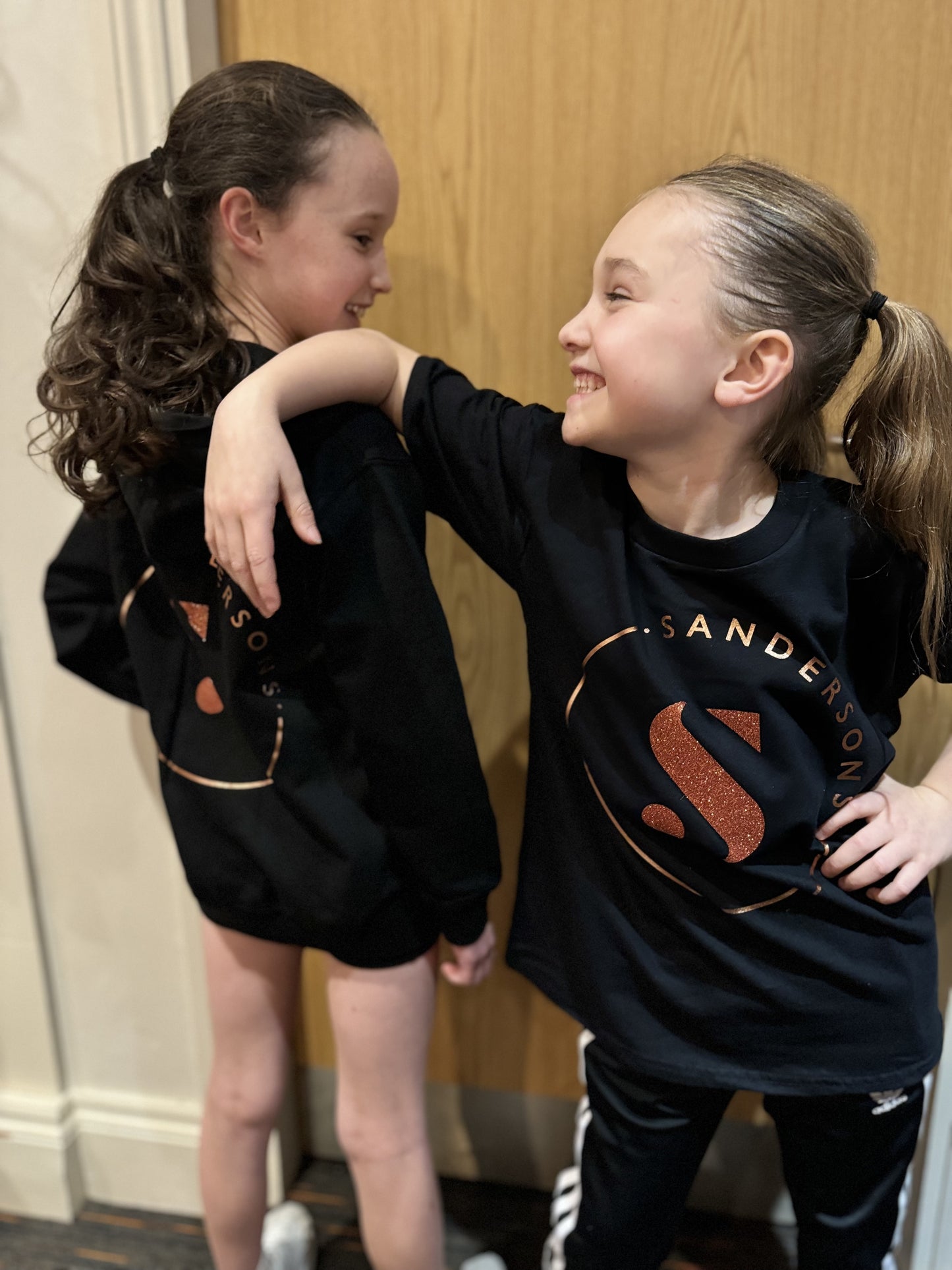T SHIRT BLACK WITH METALLIC COPPER & ORANGE GLITTER- KIDS & ADULT SIZES BLACK
