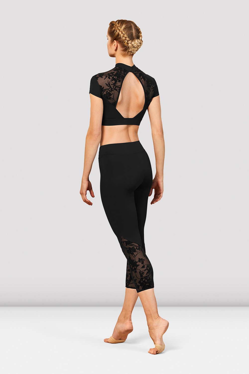 ADULTS BLACK BLOCH HIGH NECK CAP SLEEVE CROP TOP