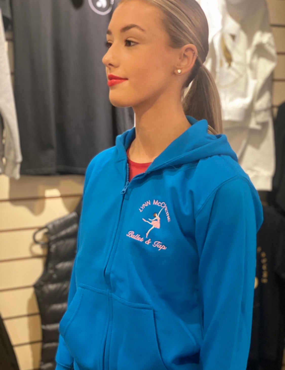 HOODIE ZIP KIDS & ADULTS BLUE SANDERSONS WITH LYNN MCCHEYNE BALLET & TAP BADGE