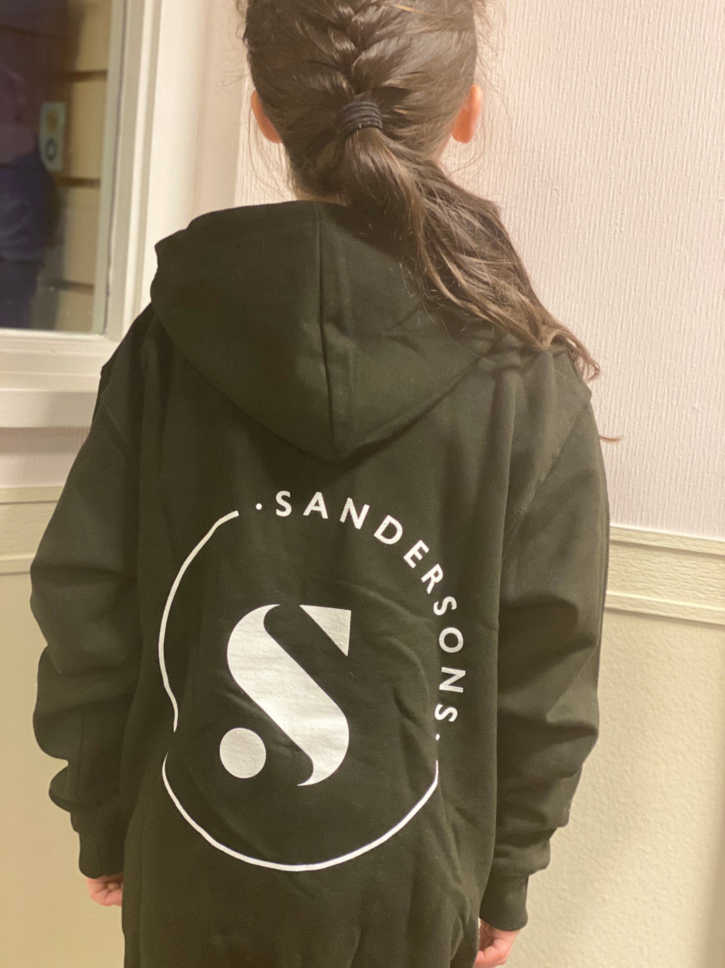 HOODIE ZIP BLACK WITH WHITE LOGO ON FRONT & BACK- KIDS