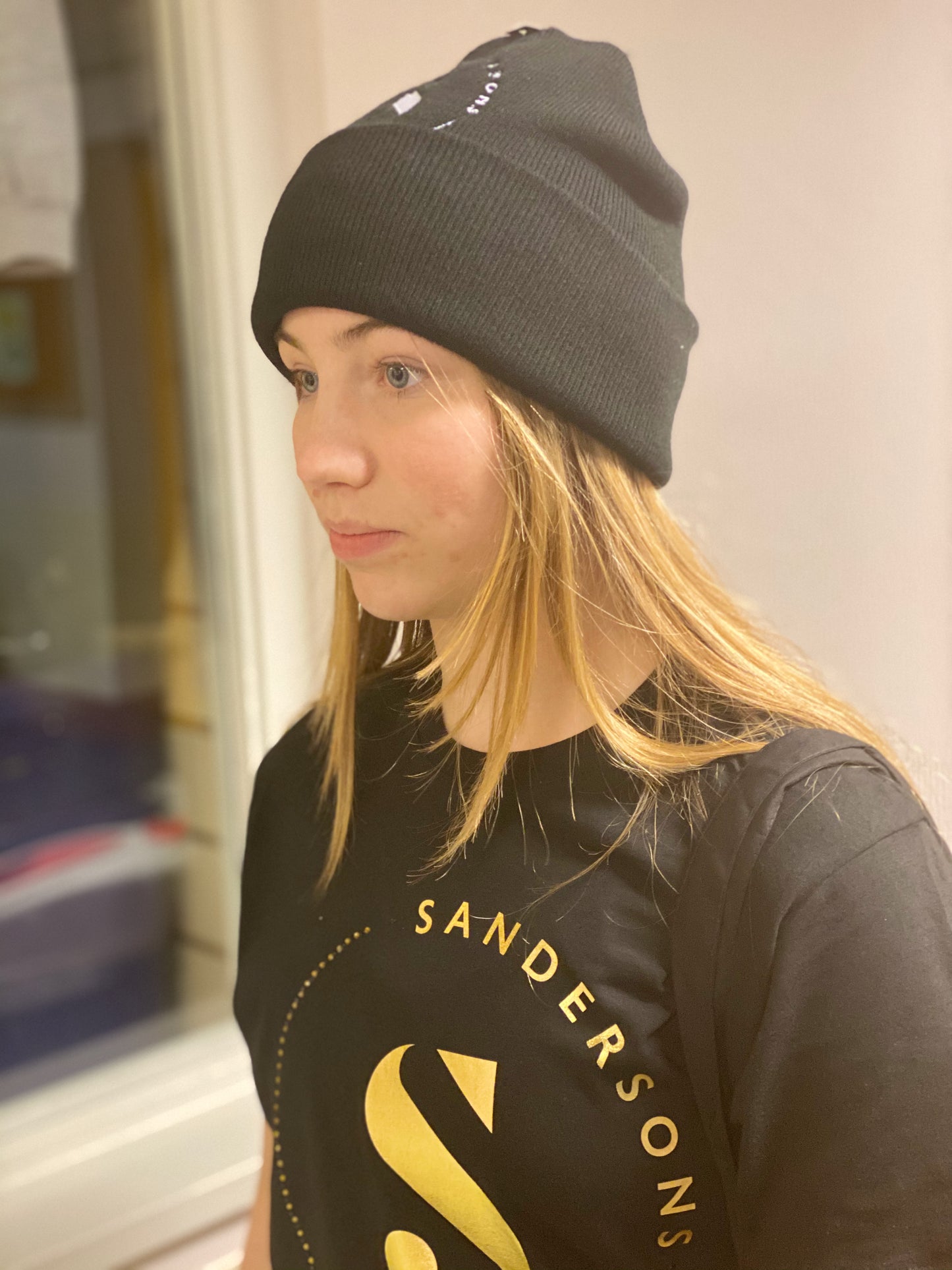 BLACK SANDERSONS BEANIE HAT WITH WHITE LOGO