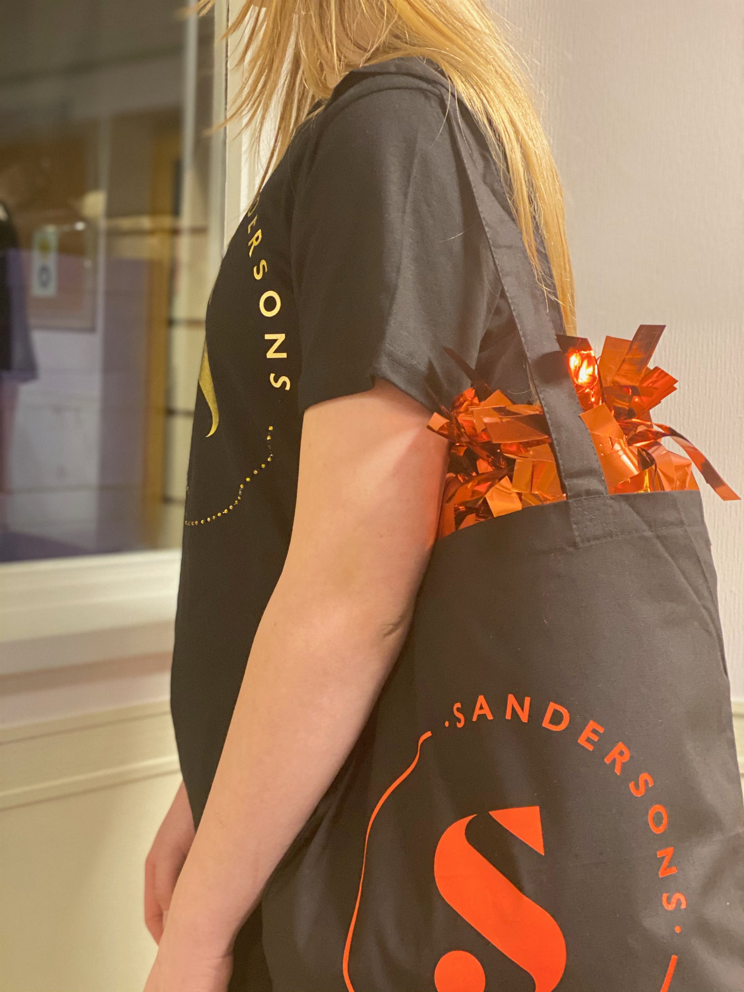 BLACK SANDERSONS COTTON TOTE BAG WITH ORANGE LOGO