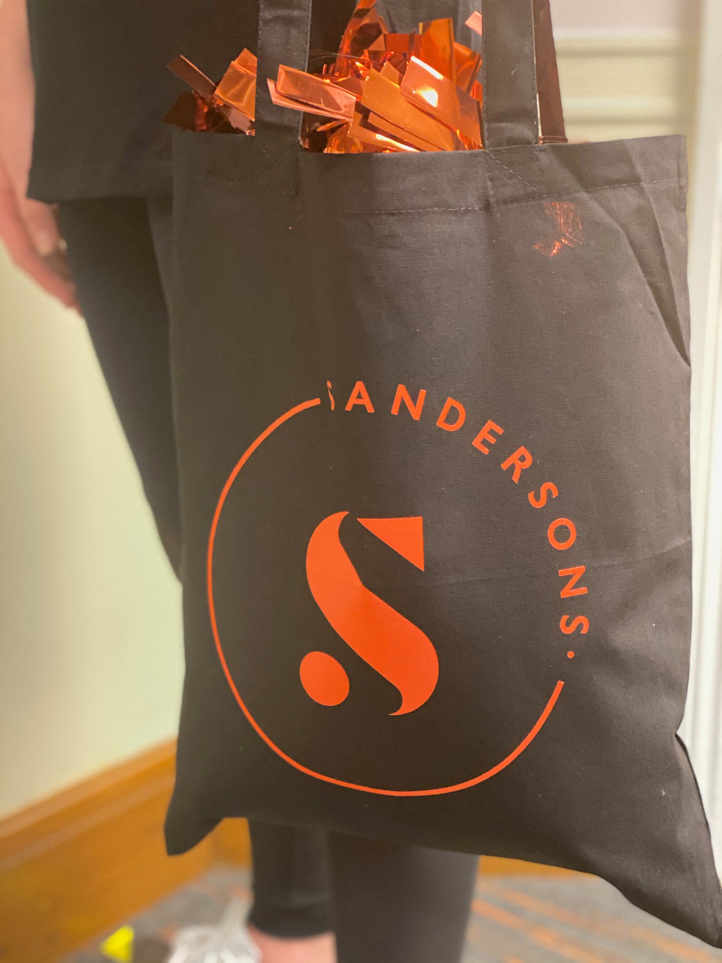 BLACK SANDERSONS COTTON TOTE BAG WITH ORANGE LOGO