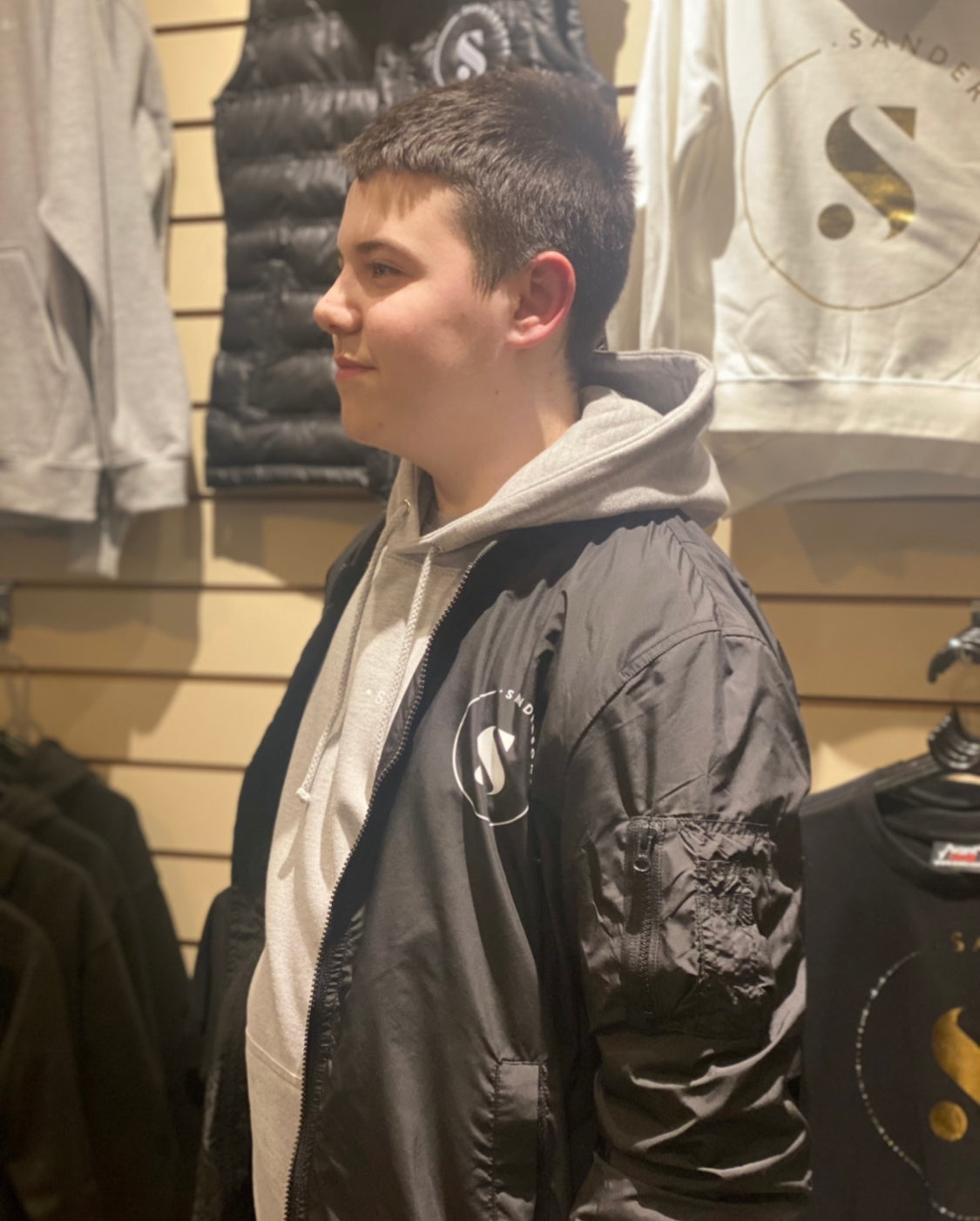 JACKET ZIPPED BOMBER WITH WHITE LOGO ON FRONT & BACK- ADULT SIZES