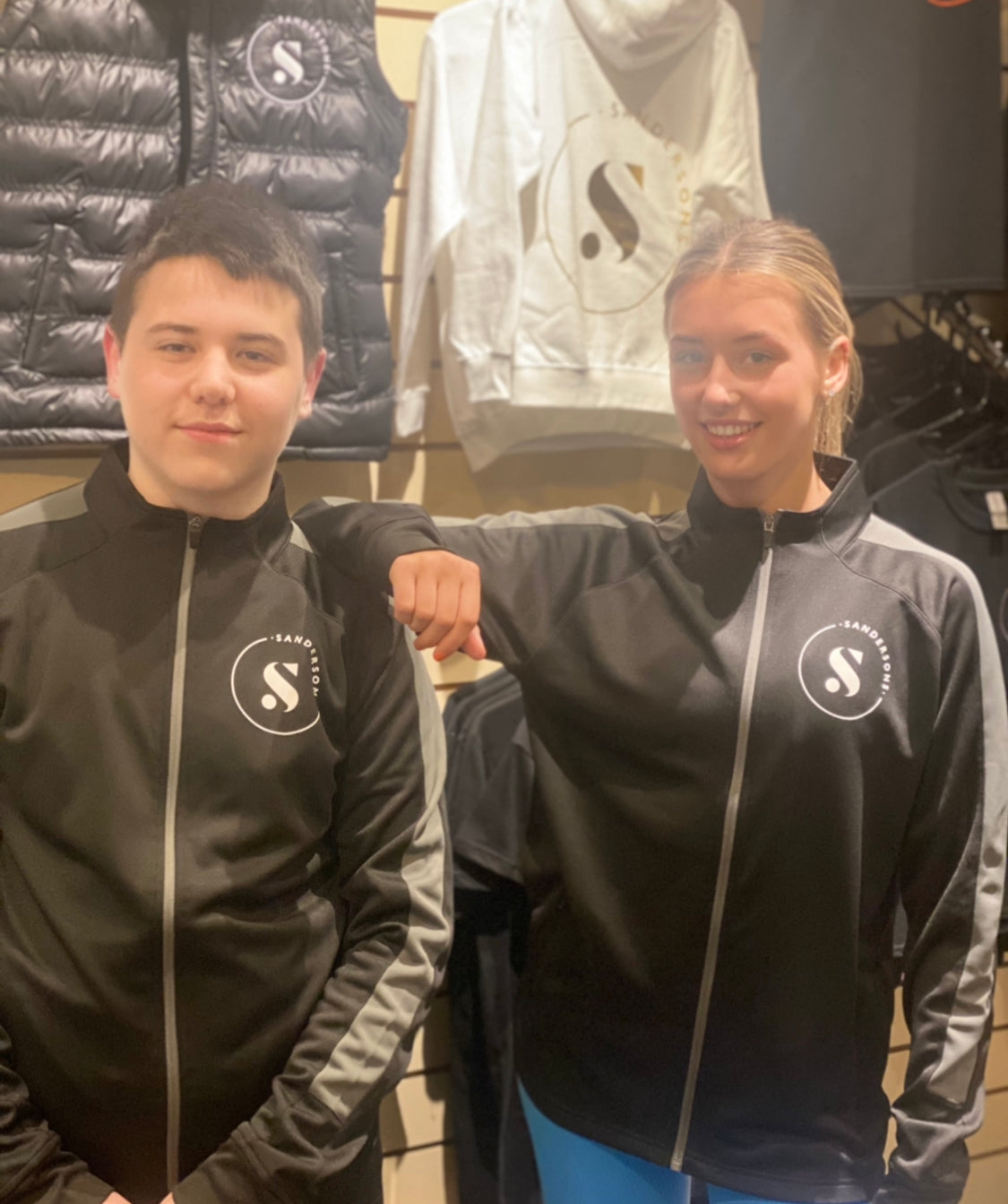 JACKET ADULT BLACK SANDERSONS SPORTS JACKET WITH GREY STRIPE WHITE LOGO ON FRONT & BACK