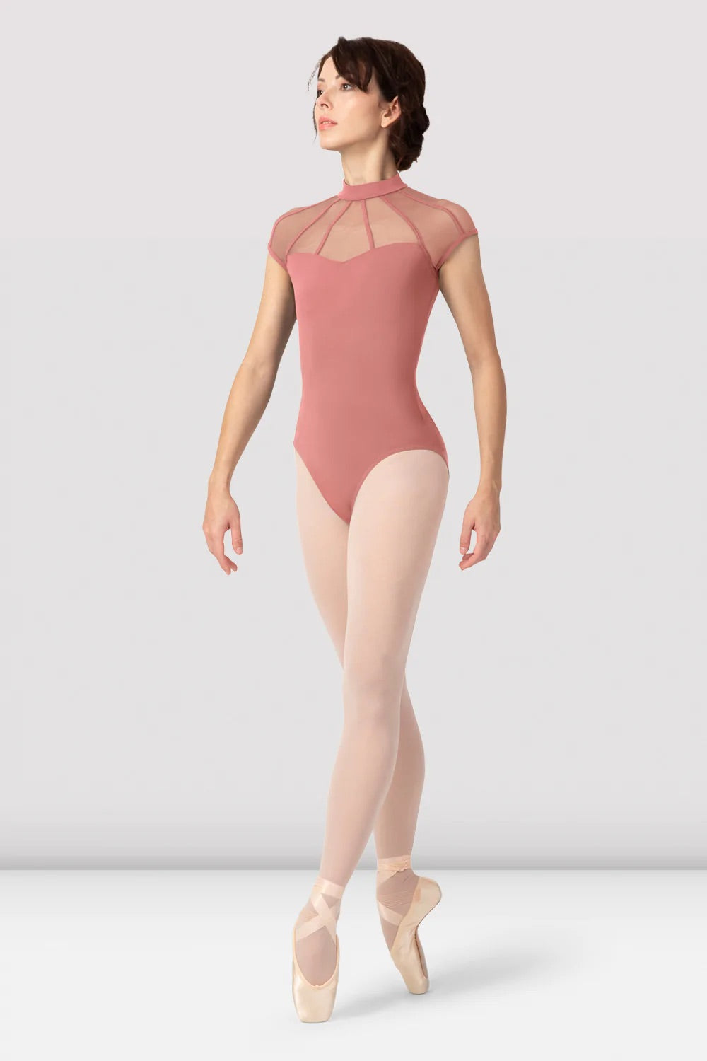 BLOCH VICTORY LEOTARD BLUSH PINK (MOCK NECK ZIP BACK CAP SLEEVE)