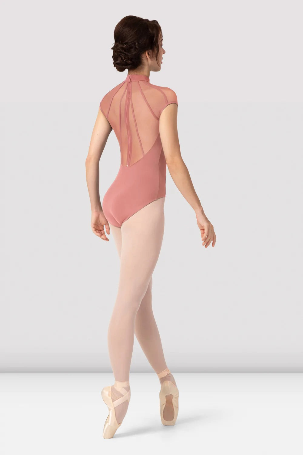 BLOCH VICTORY LEOTARD BLUSH PINK (MOCK NECK ZIP BACK CAP SLEEVE)