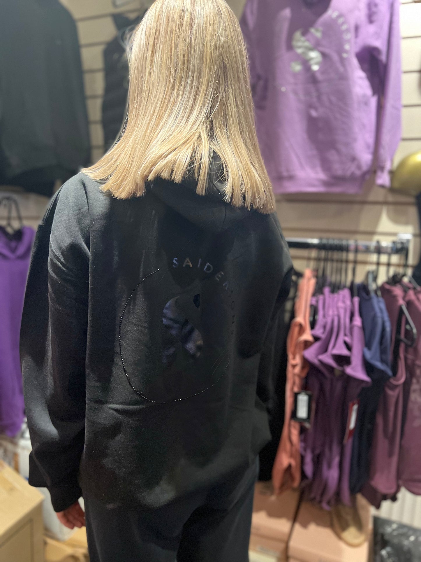 HOODIE PULLOVER BLACK WITH CRYSTALS - KIDS & ADULT SIZES