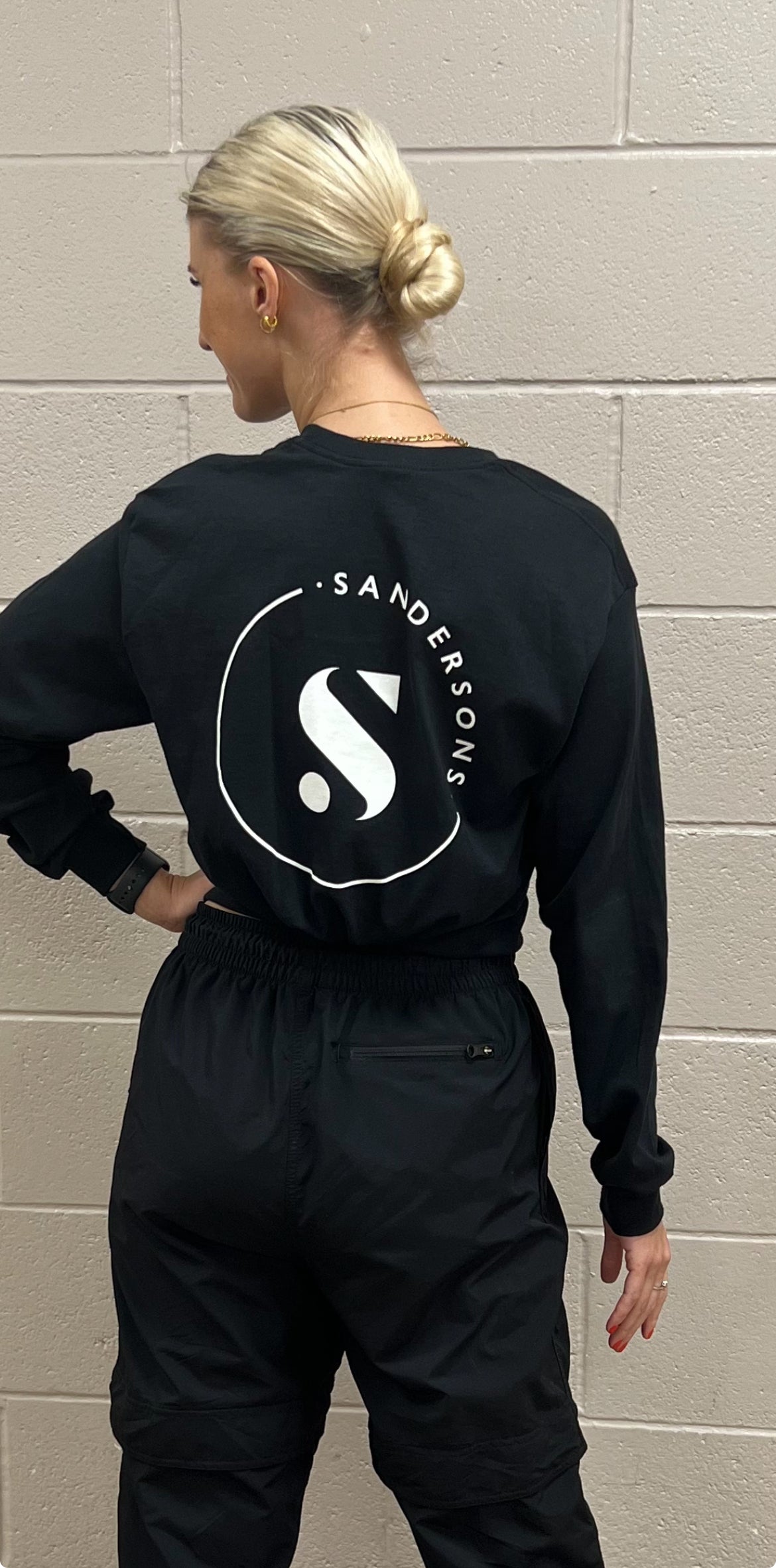 Long Sleeved Ultra Cotton Black Top with Sandersons Logo on the Back