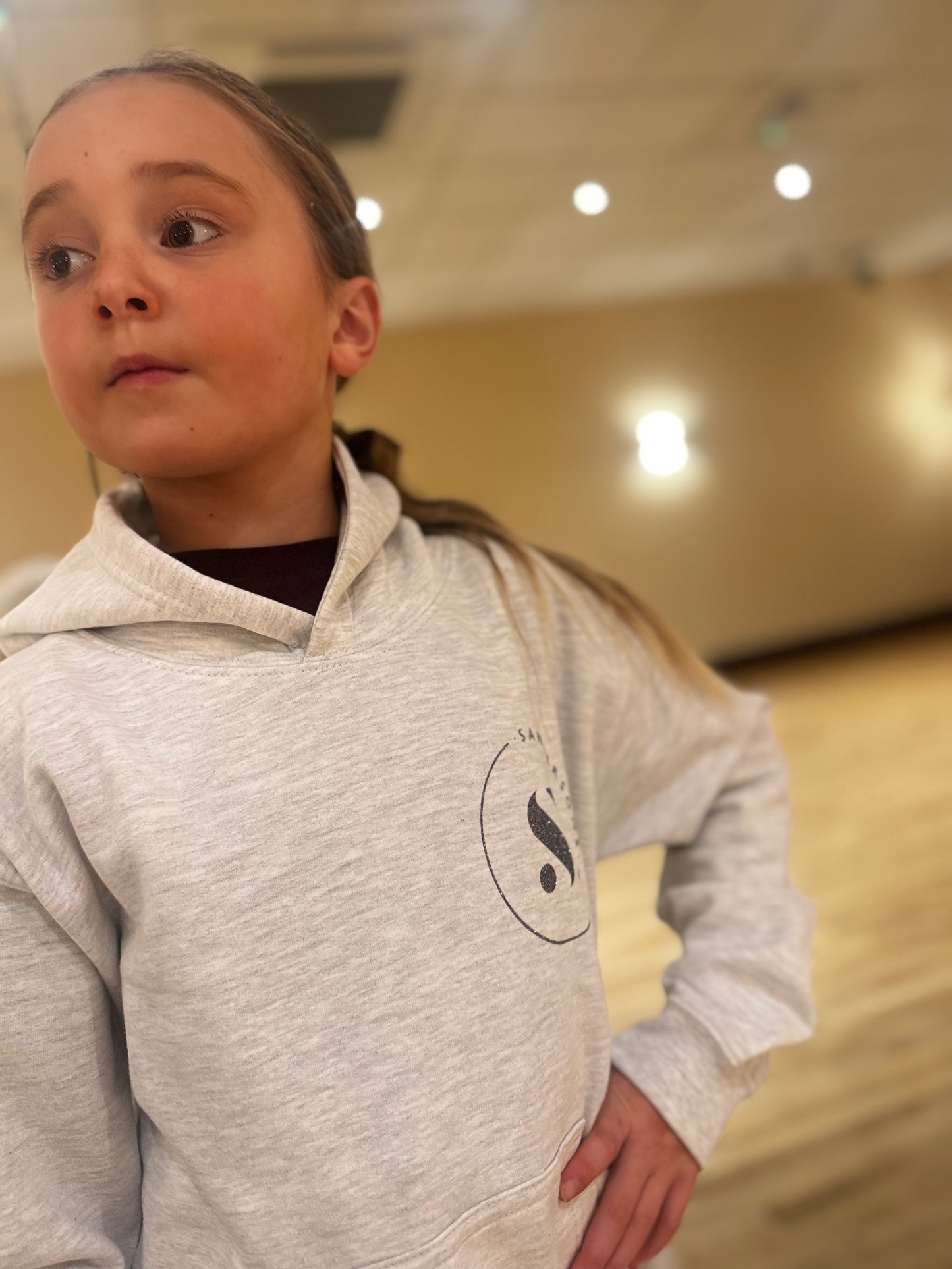 HOODIE PULLOVER GREY & DARK GREY GLITTER PRINT-  KIDS & ADULT SIZES