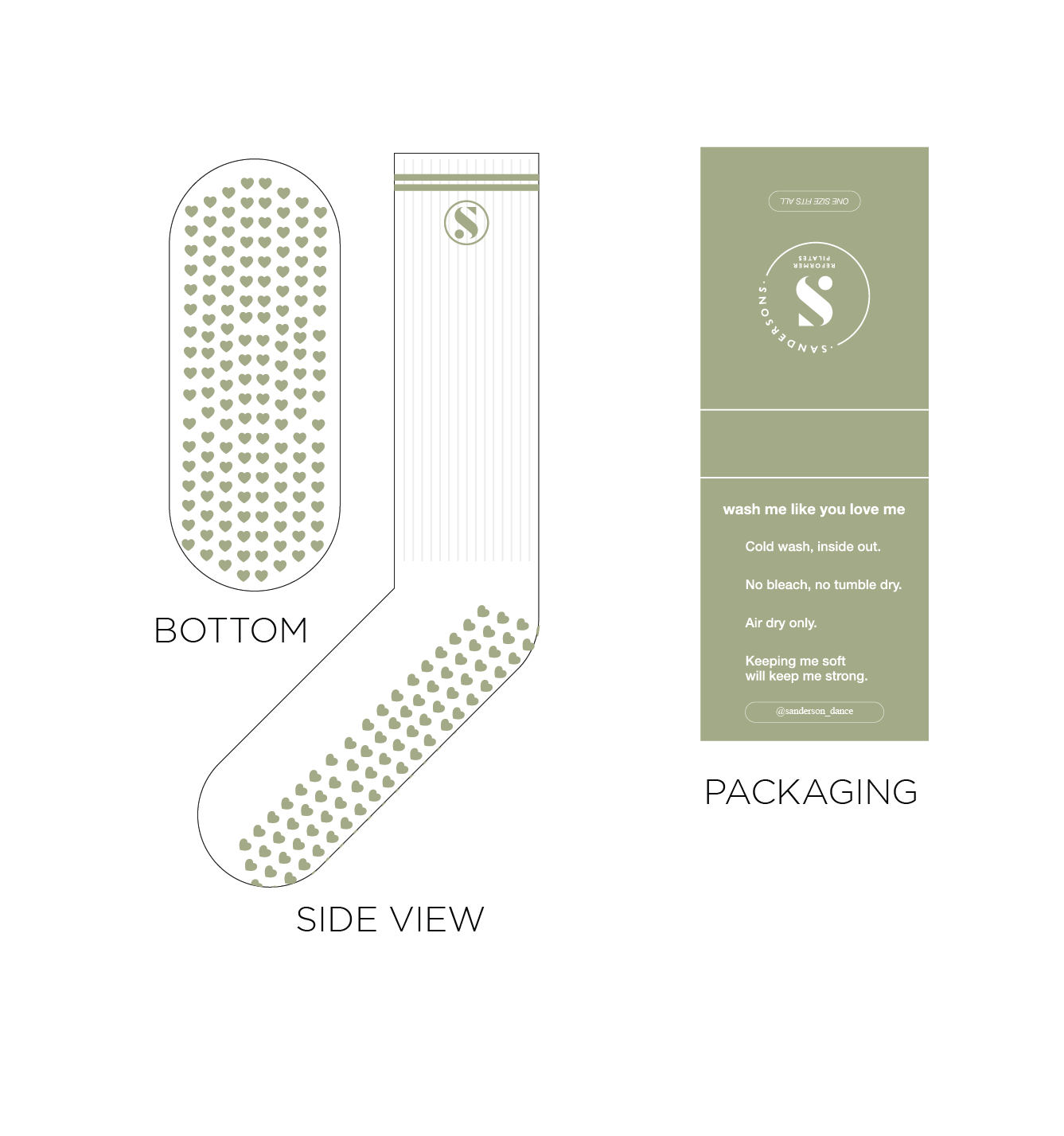 Reformer Pilates Socks- White with Sage Green logo