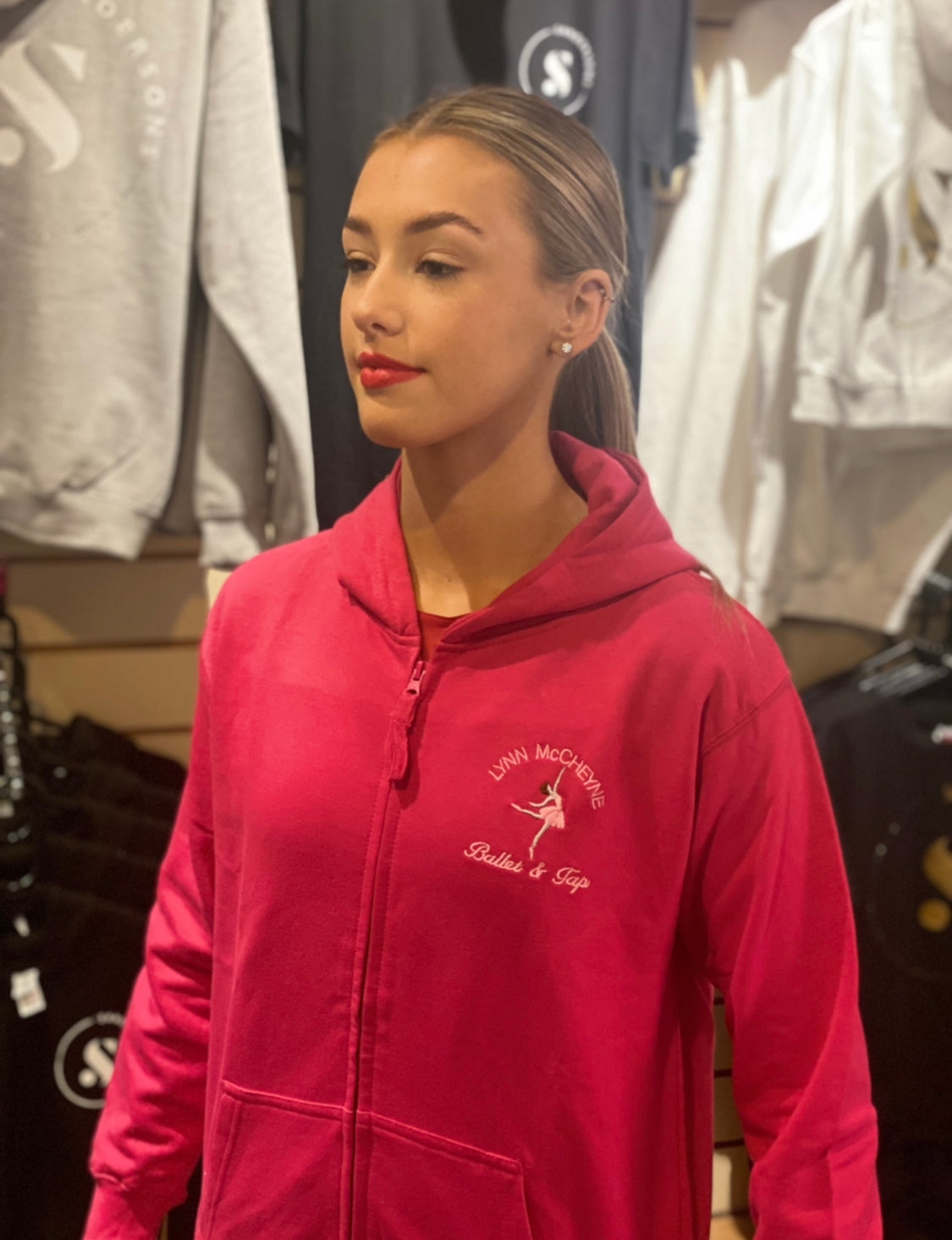 KIDS PINK SANDERSONS ZIP HOODIE WITH LYNN MCCHEYNE BALLET & TAP BADGE