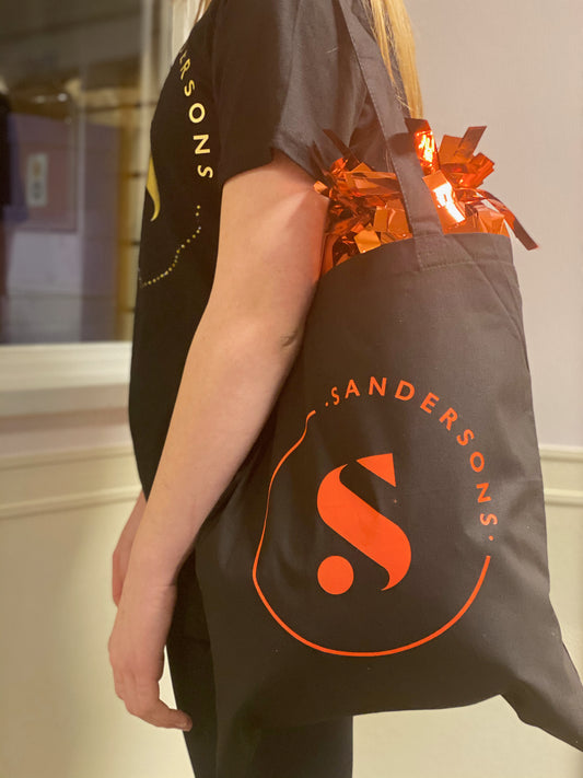 BLACK SANDERSONS COTTON TOTE BAG WITH ORANGE LOGO