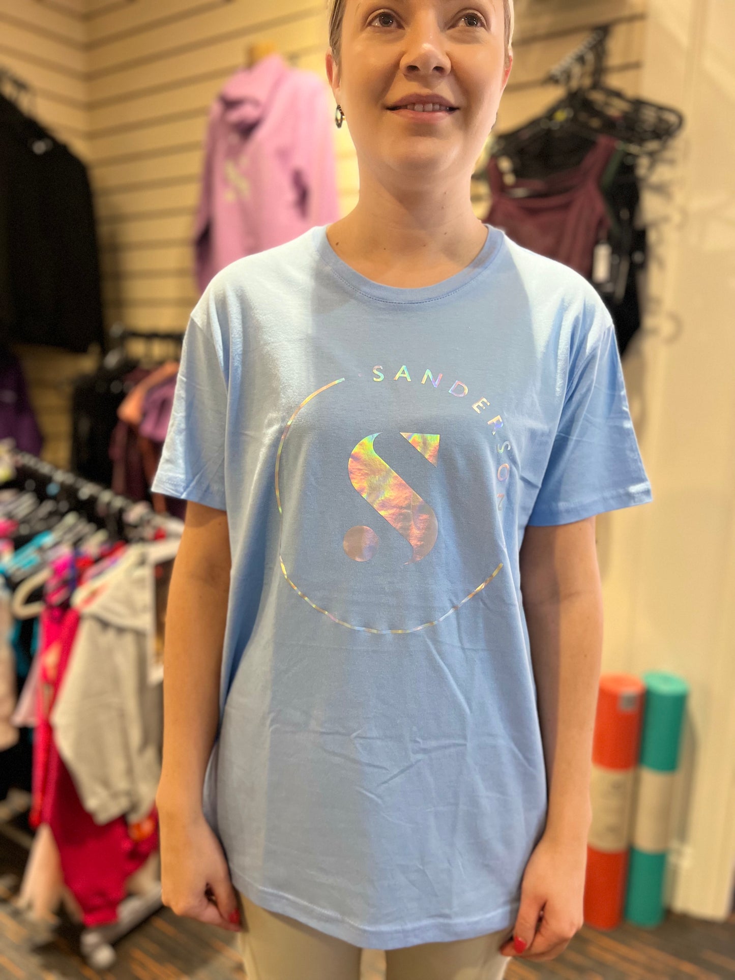 KIDS & ADULTS BLUE SANDERSONS T SHIRT WITH HOLOGRAPHIC LOGO